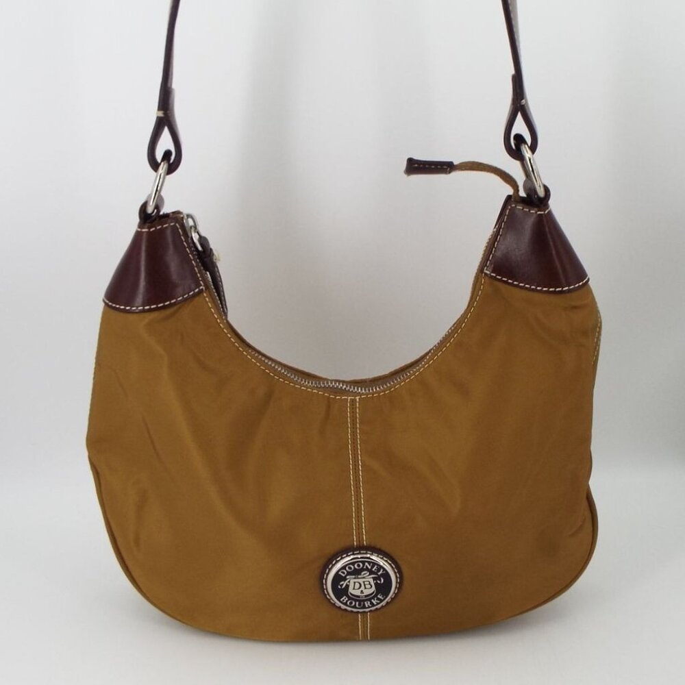 Dooney & Bourke Wayfarer Bronze Nylon and Brown Leather Shoulder Bag